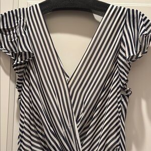 Elegant Navy and White Striped Dress